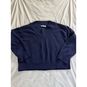 Cloth by Design Womens Navy Blue V-Neck Ribbed Pullover Sweater XL 77S755RO